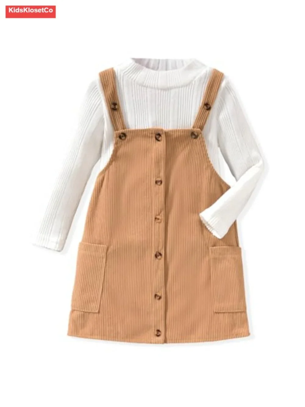 Toddler Corduroy Button Down Overall Dress Set 2-7Y